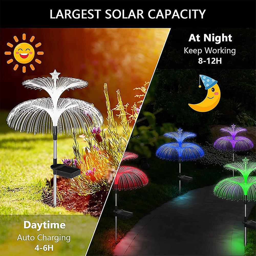 Solar Garden Lights 3 Pack New Upgraded Solar Outdoor Lights Waterproof 7 Color Changing Double Jellyfish And Star Solar Flower Lights