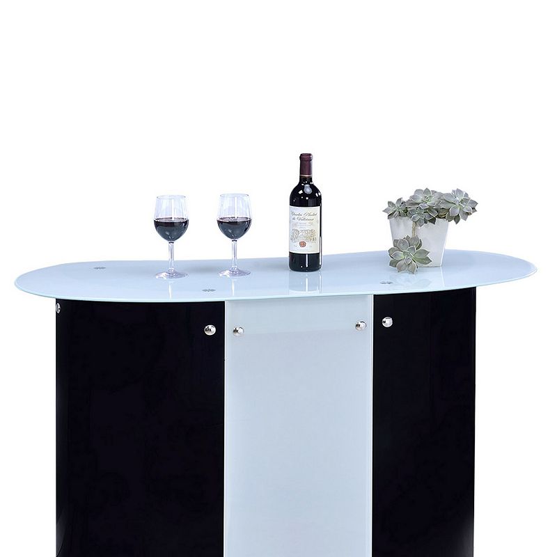 Contemporary Bar Unit with Frosted Glass Top， White And Black