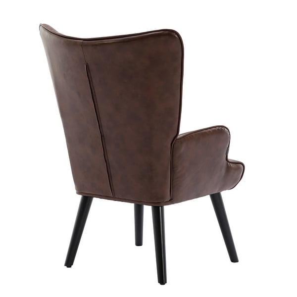 Nordic Style Modern Leisure Chair PU Leather Accent Chair with Button Tufted Decor and Wood Legs