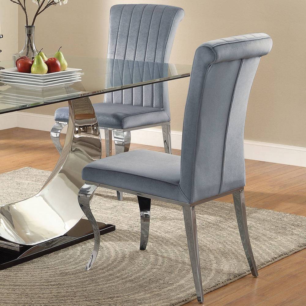 Cabriole Design Stainless Steel with Grey /Silver Velvet Dining Chairs (Set of 4)