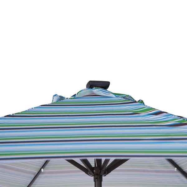 Outdoor Patio 8.7-Feet Market Table Umbrella with Push Button Tilt and Crank, Blue Stripes With 24 LED Lights[Umbrella Base is not Included]