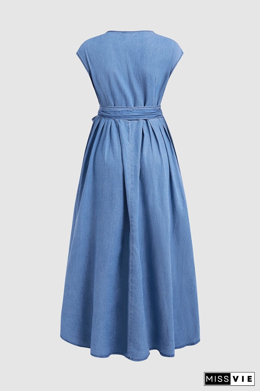 Solid Pleated V Neck Maxi Dress