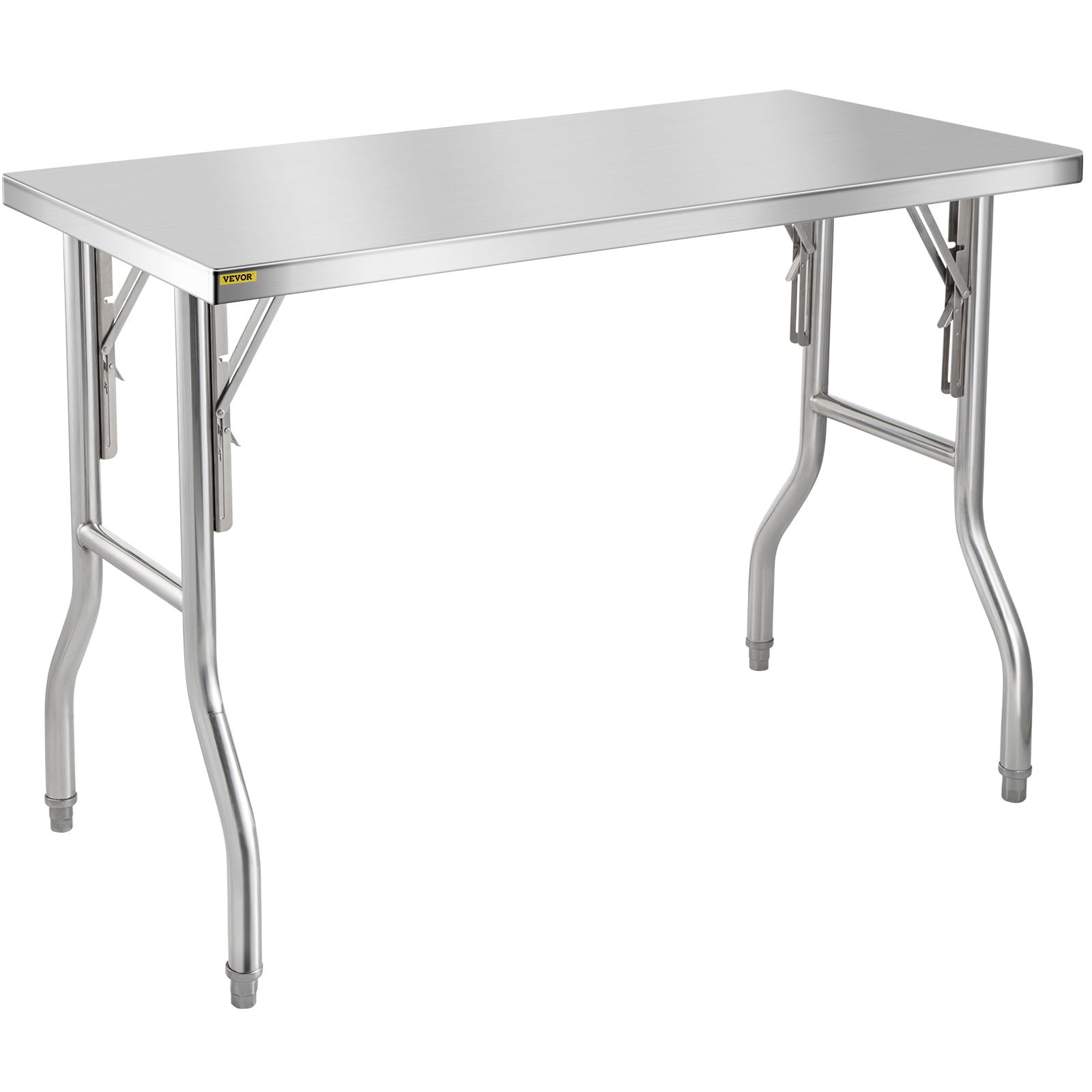 VEVOR Commercial Work Table Workstation 48 x 30 Inches Folding Commercial Prep Table， Heavy-Duty Stainless-Steel Folding Table with 661 lbs Load， Silver Stainless-Steel Kitchen Island