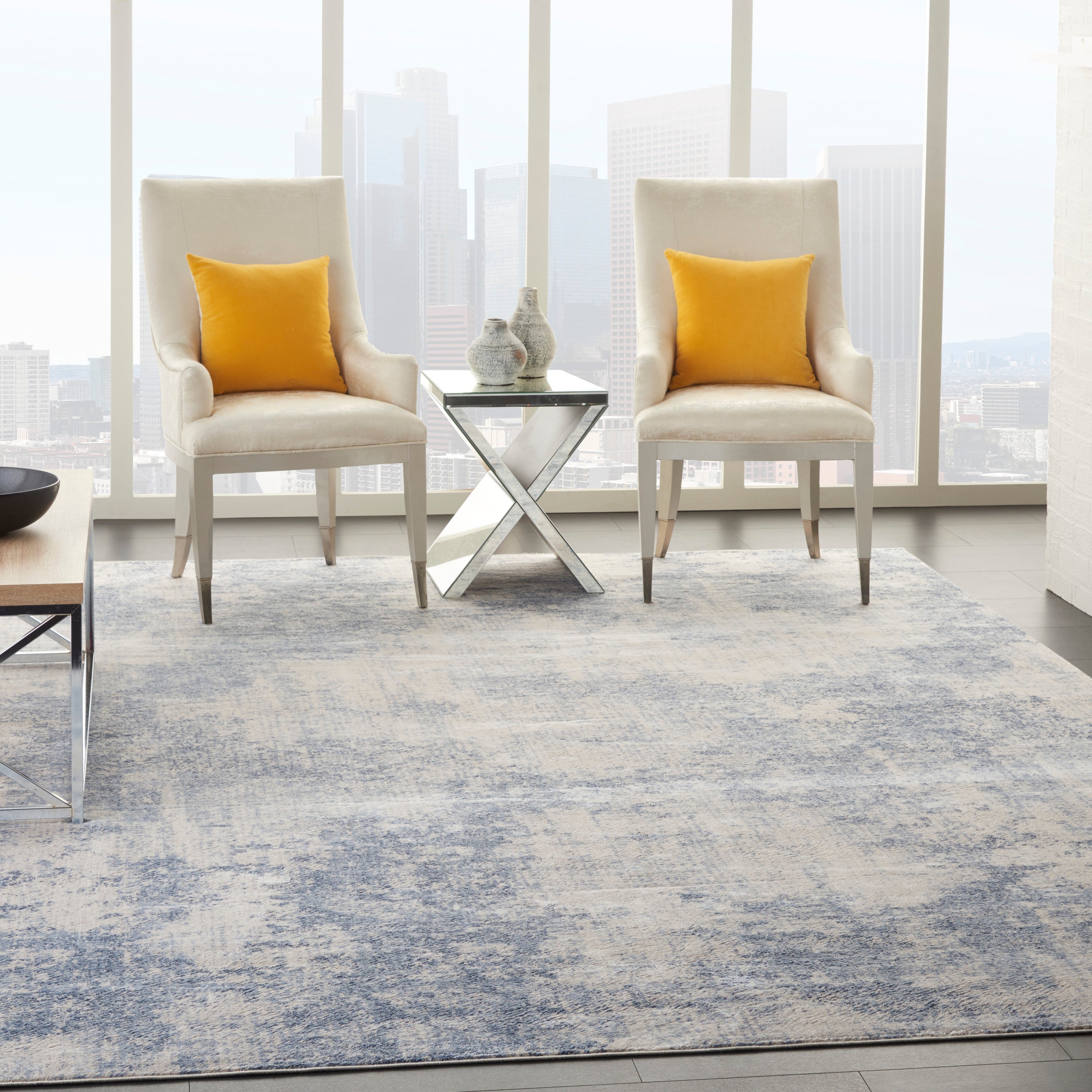 Silky Textures Ivory/Blue Rug