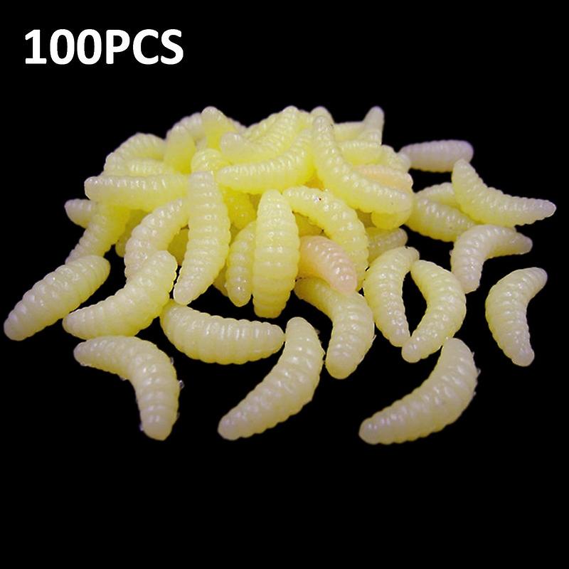 100pcs Lifelike Soft Worm Maggot 2.4cm Fishing Lures Yellow Simulation Bait Maggot Grub Worms