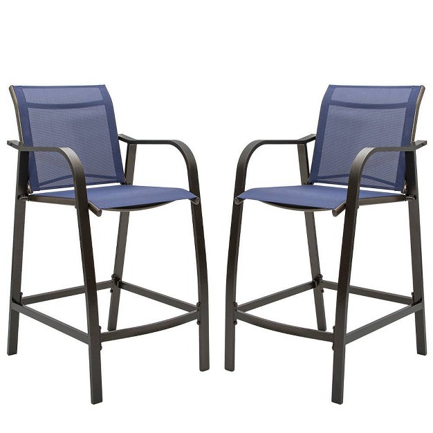 2pc Outdoor Counter Height Aluminum Bar Stools Navy Blue Pellebant