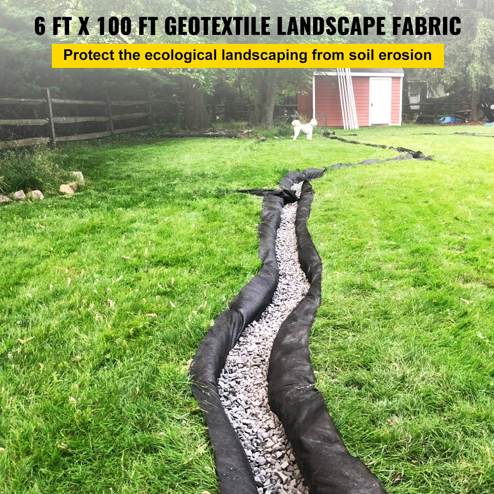 VEVORbrand Geotextile Landscape Fabric, 6ft x 100ft 8 oz Non-woven PP Drainage Fabric with 350N Tensile Strength & 440 N Load Capacity, for Ground Cover, Garden Fabric, French Drains