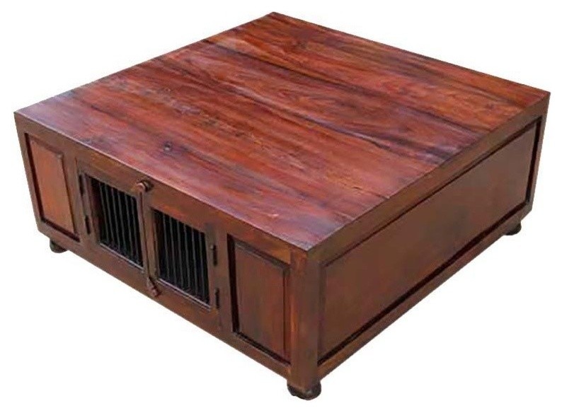 Solid Wood Square Cocktail Trunk Coffee Table With Storage   Traditional   Coffee Tables   by Sierra Living Concepts Inc  Houzz