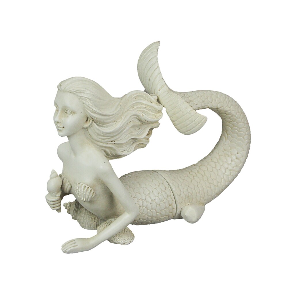 White Resin Mermaid Bookends Coastal Bookshelf Decor (Set Of 2)   6.75 X 5.25 X 3.5 inches