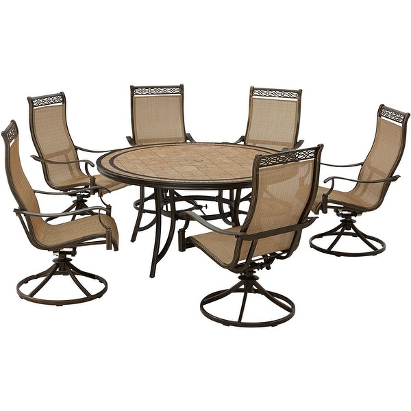 Hanover Monaco 7Piece Outdoor Dining Set with 6 Sling Swivel Rockers and a 60in. TileTop Table