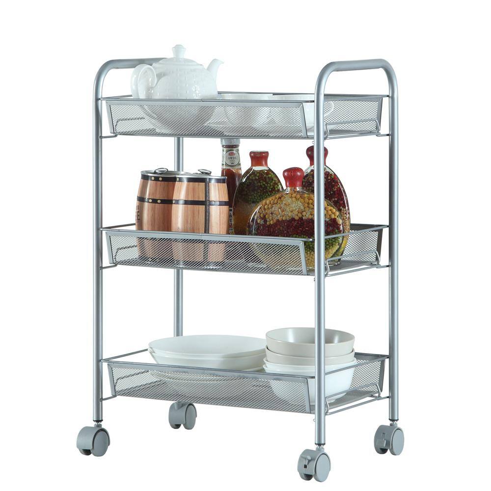 Karl home Steel Removable 4-Wheeled Storage Kitchen Cart in Silver 302589548172