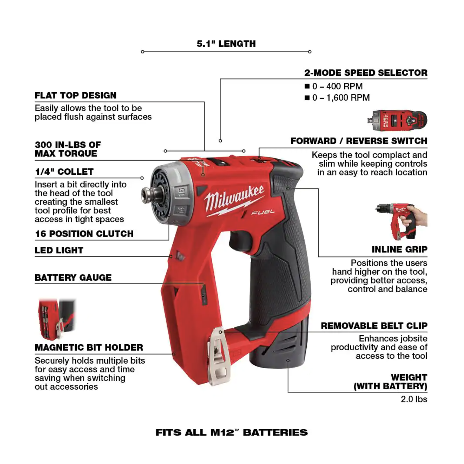 Milwaukee M12 FUEL 12V Lithium-Ion Brushless Cordless 4-in-1 Installation 3/8 in. Drill Driver Kit with M12 Multi-Tool