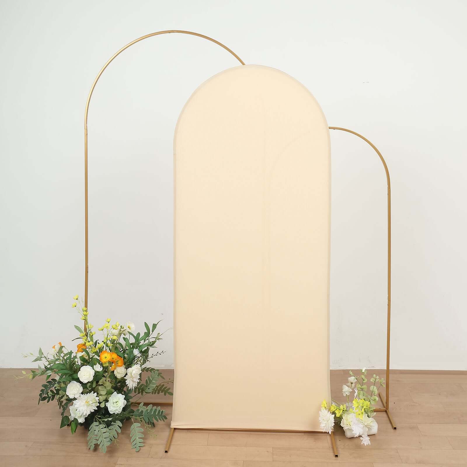 Matte Beige Spandex Fitted Wedding Arch Cover For Round Top Chiara Backdrop Stand 6ft