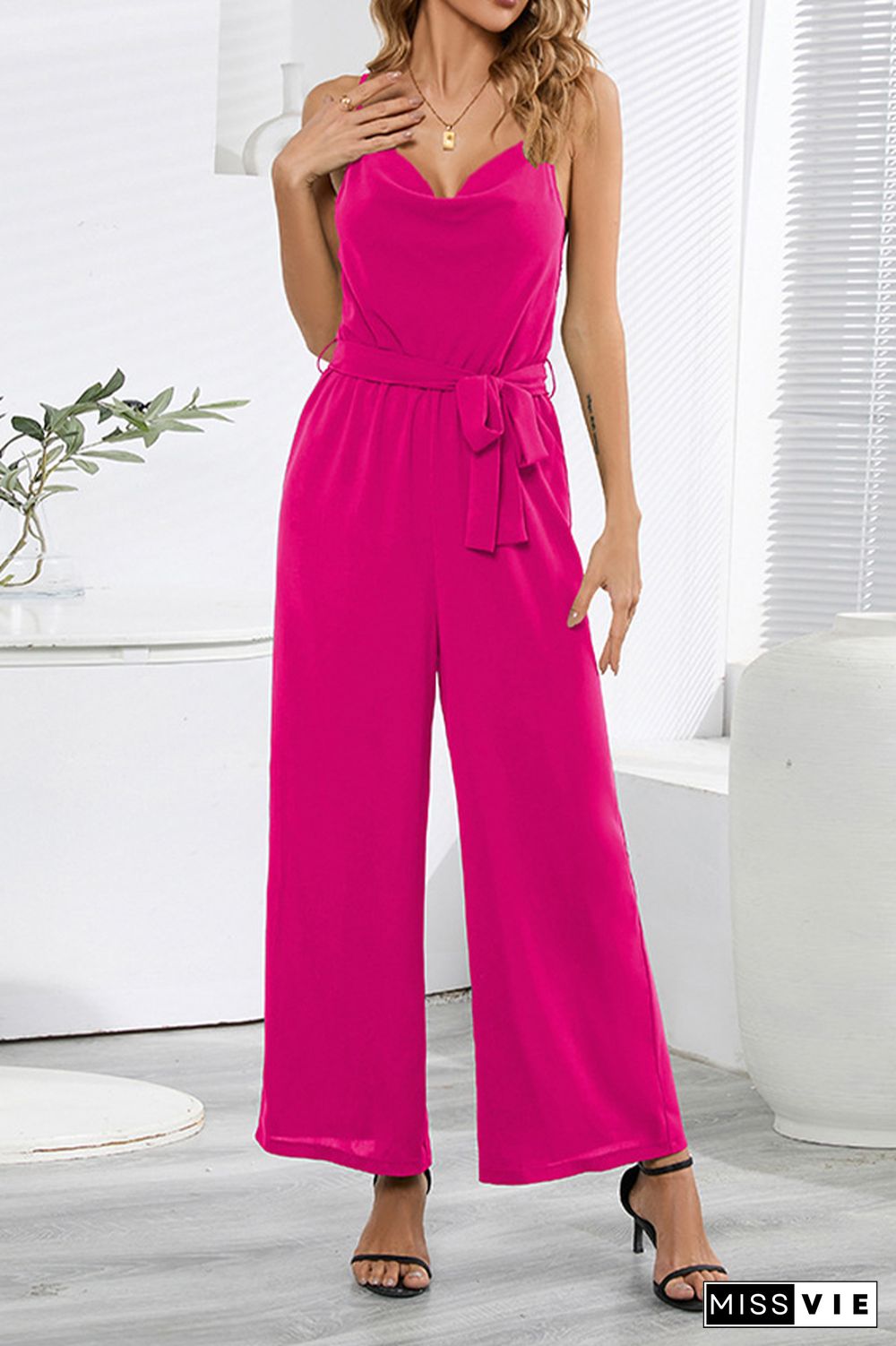 Swing Collar Wide Leg Cami Jumpsuit