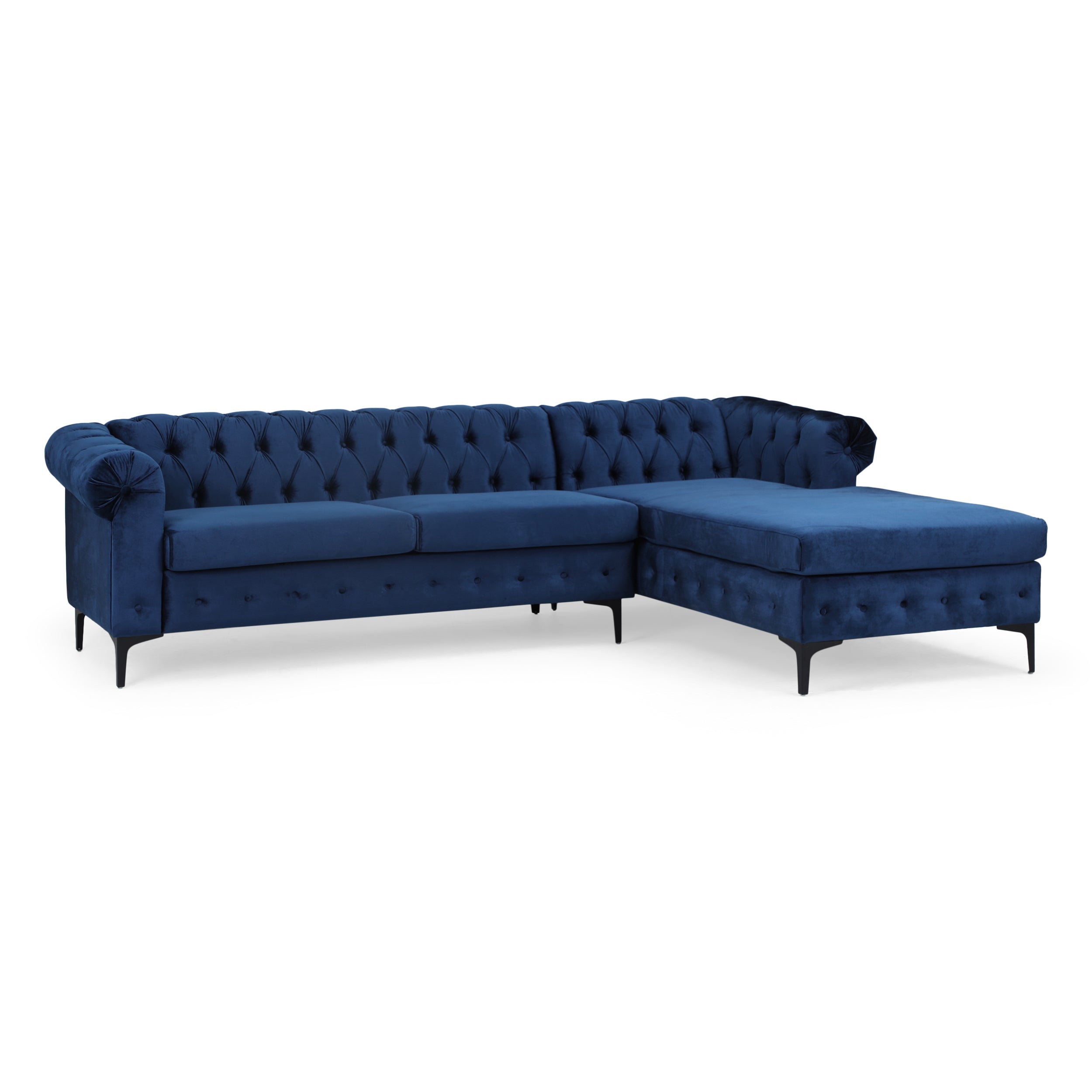 Juelz Contemporary Velvet 3 Seater Sectional Sofa with Chaise Lounge