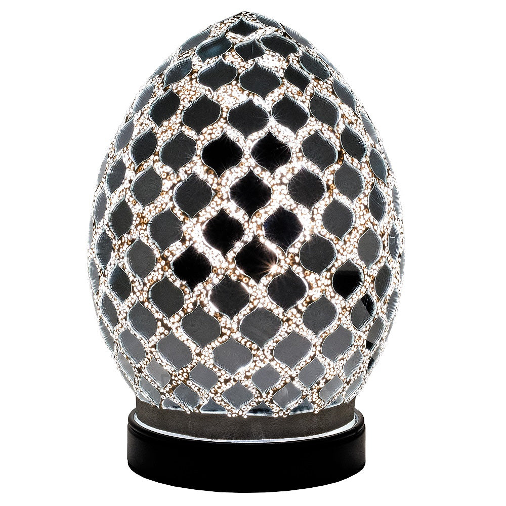 Febland LM77CM Silver Mirrored Mosaic Glass Vintage Egg Table Lamp 20cm