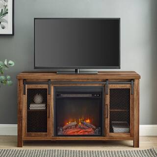 Walker Edison Furniture Company 48 in. Rustic Oak Composite TV Stand 52 in. with Electric Fireplace HD48FPSMDRO