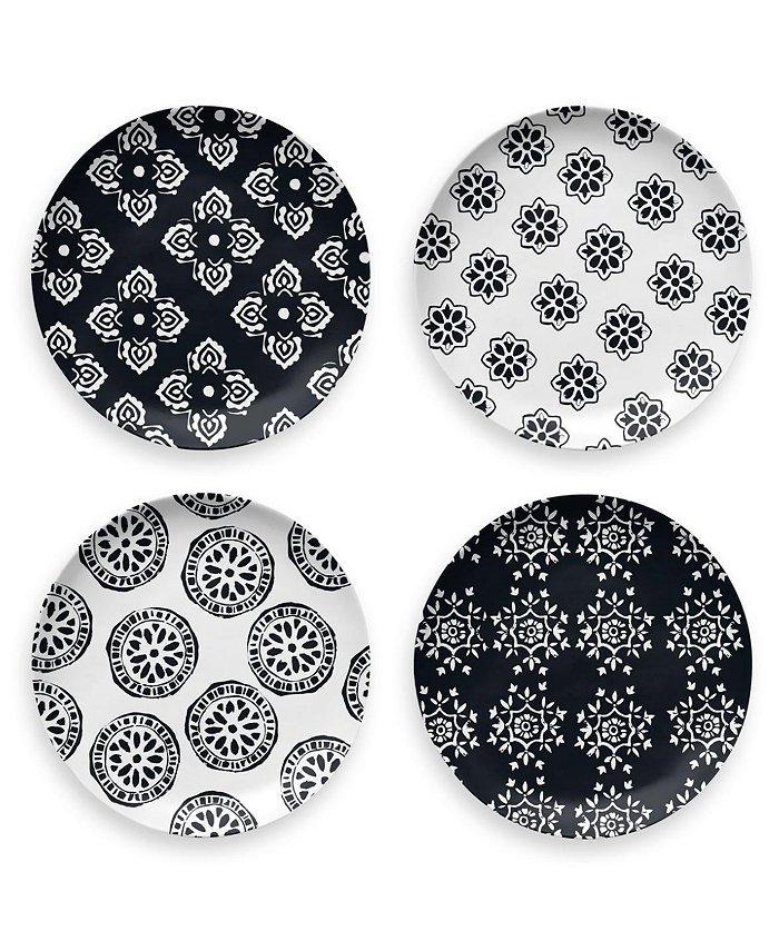 TarHong Melamine Black Medallion Melamin Assorted Salad Plate Set Of 4 8.5