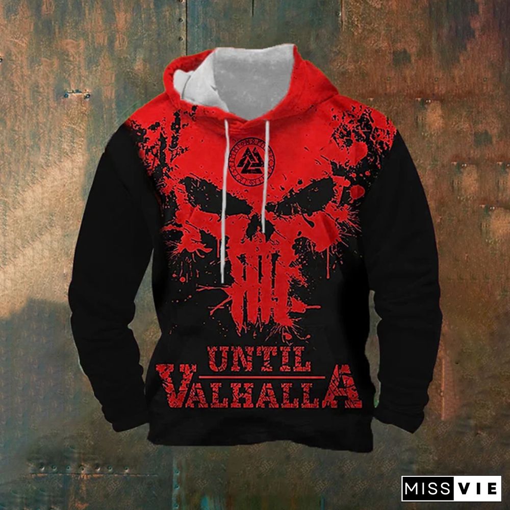 Men's Viking Skull Until Valhalla Print Hoodie