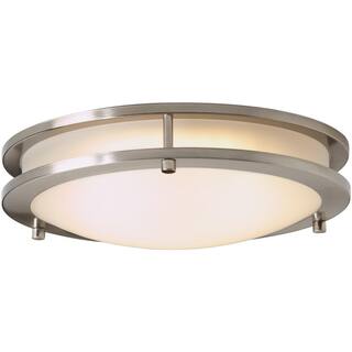 Hampton Bay Flaxmere 12 in. Modern Brushed Nickel Dimmable LED Integrated Flush Mount with Frosted White Glass Shade for Kitchen HB1023C-35