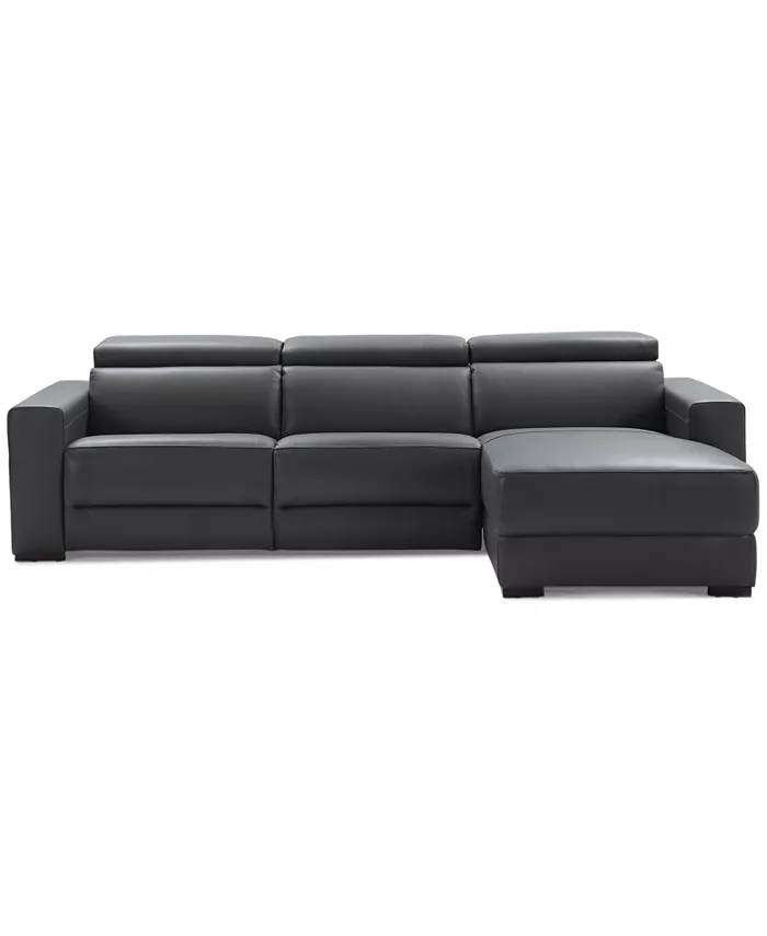 Furniture Nevio 115 3-pc Leather Sectional Sofa with Chaise 2 Power Recliners and Articulating Headrests