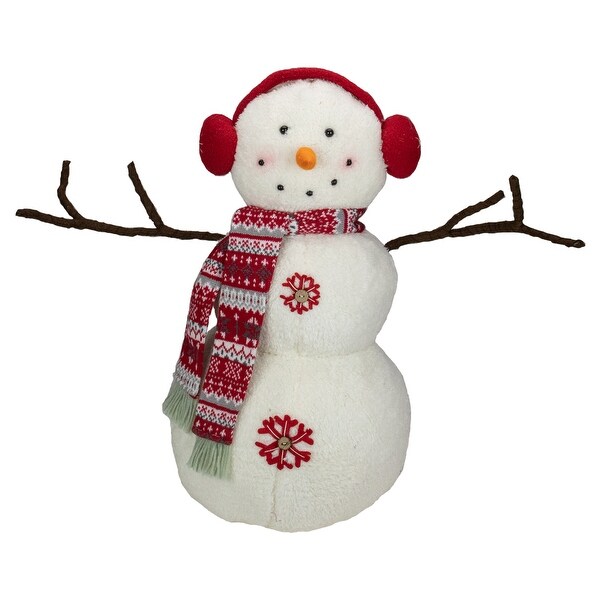 21.5 White Red Snowflake Sherpa Plush Snowman Christmas Decoration