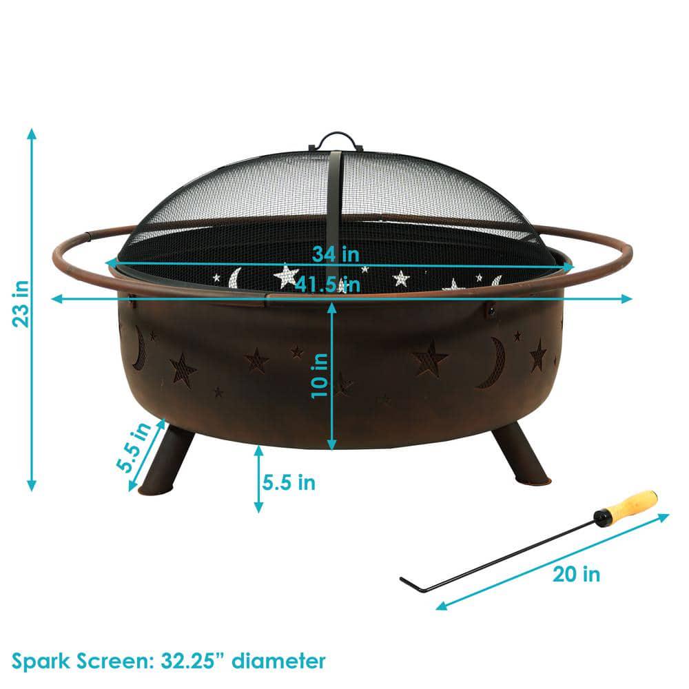 Sunnydaze Decor Cosmic 42 in x 23 in Large Round Steel Wood Burning Fire Pit with Spark Screen