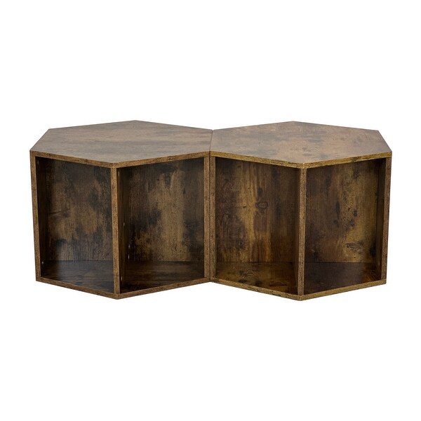 Hexagonal Coffee Table Side Table Nightstand Antique Wood