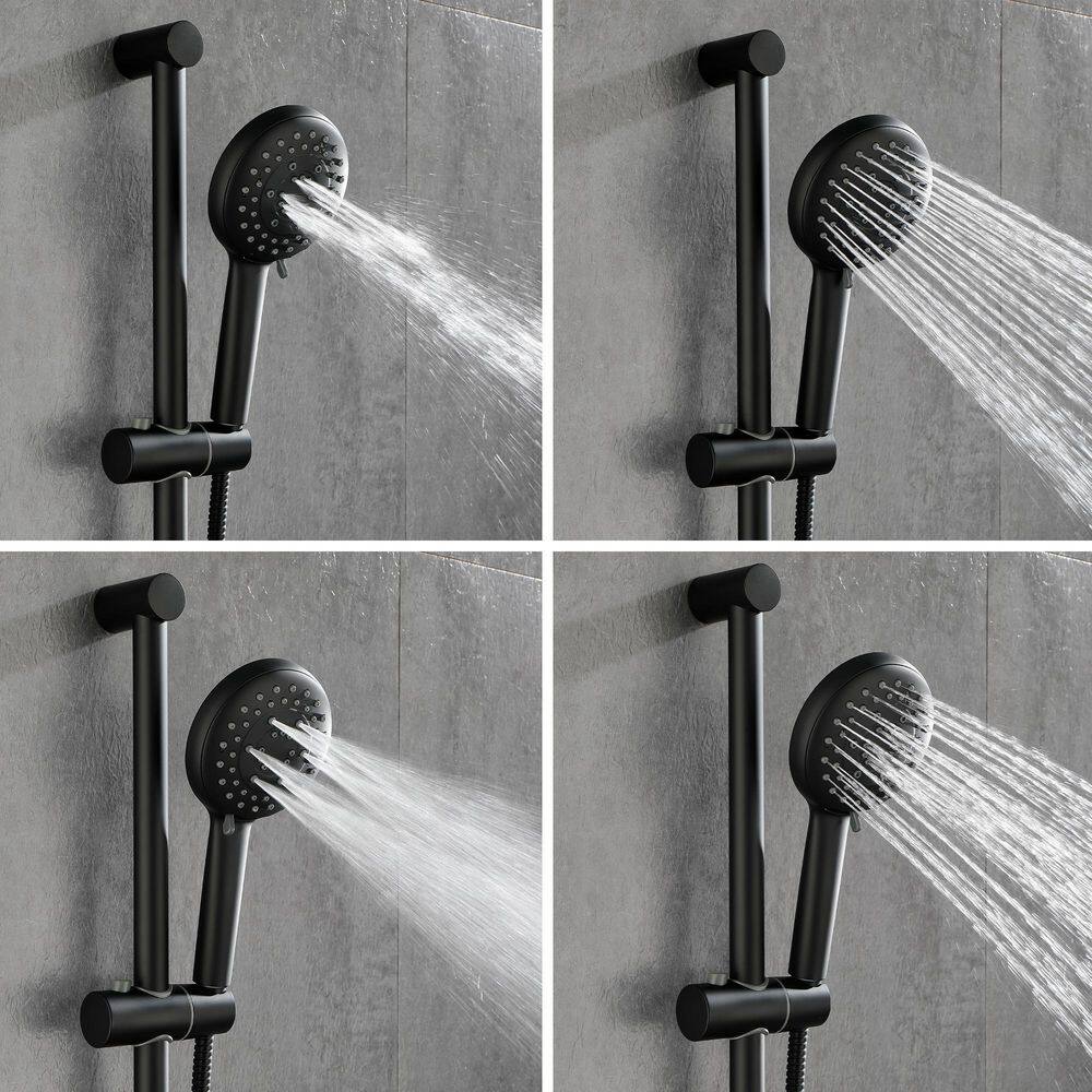 WELLFOR 4-Spray Multi-Function Wall Bar Shower Kit with Hand Shower in Matte Black WA3001MB