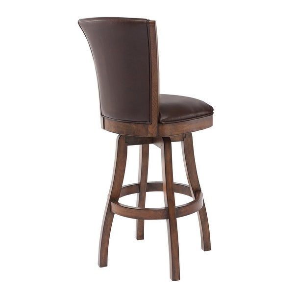 Wooden Counter Stool with Swivel Leatherette Seat and Backrest， Brown