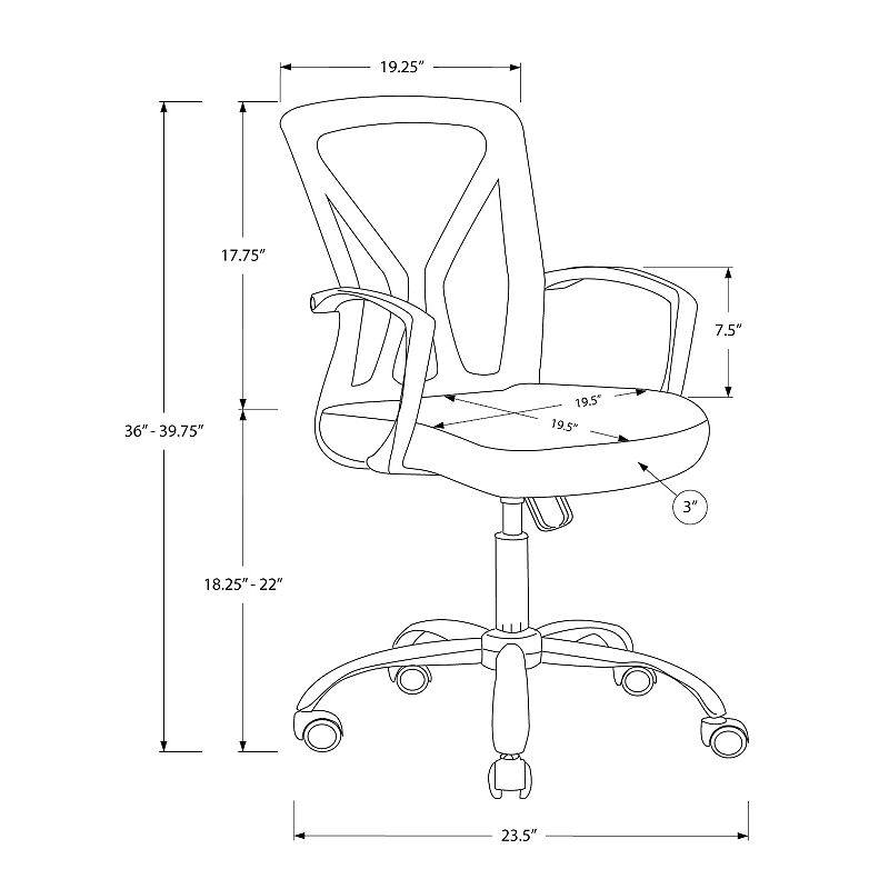 Monarch Mid-Back Adjustable Fixed Armrests Office Chair