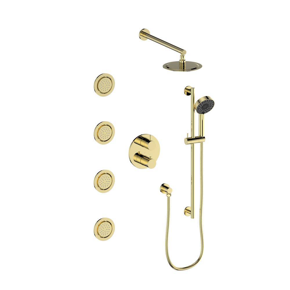 ZLINE Kitchen and Bath ZLINE Emerald Bay 4-Jet Thermostatic Shower System in Gold EMBY-SHS-T3-PG