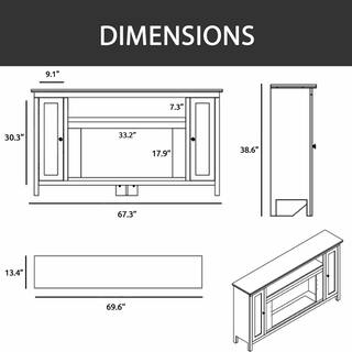 Hanover Brighton 69.7 in. Freestanding Electric Fireplace TV Stand in Dark Coffee with Crystal Rock Display FS6938-1BCF