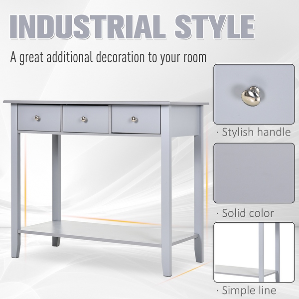 HOMCOM Console Table Industrial Desk with Drawer Bottom Shelf and Large Tabletop for Pictures， Great for the Entryway