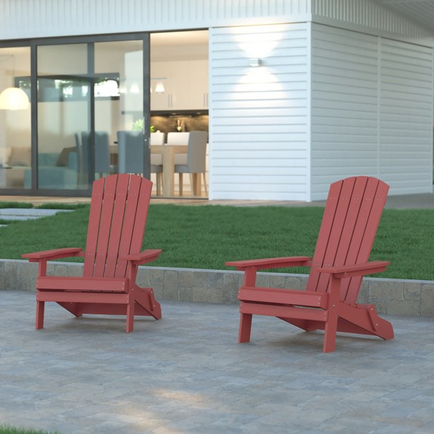 Emma And Oliver Set Of 2 Indoor outdoor Poly Resin Folding Adirondack Chairs All weather Chairs For Porch Patio Or Sunroom