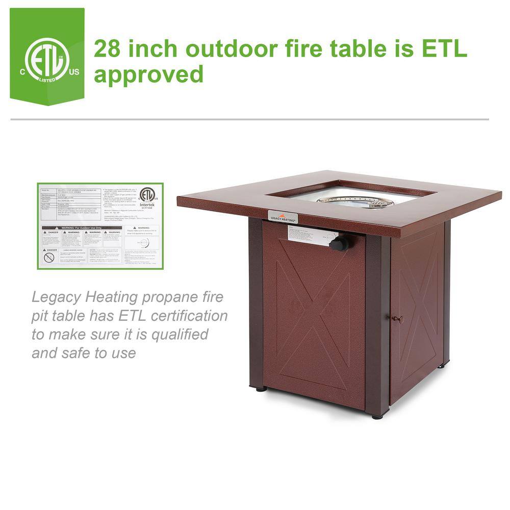 Legacy Heating 28 in. x 24 in. H 50000 BTU Square Steel Propane Brown Fire Pit Table CDF-WMGB29-X-JH-HD