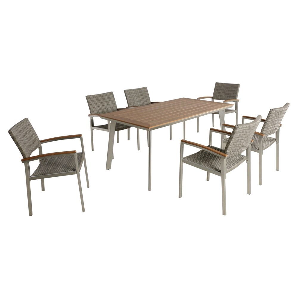 Waldrof Outdoor 7 Piece Dining Set with Wood Top by Christopher Knight Home