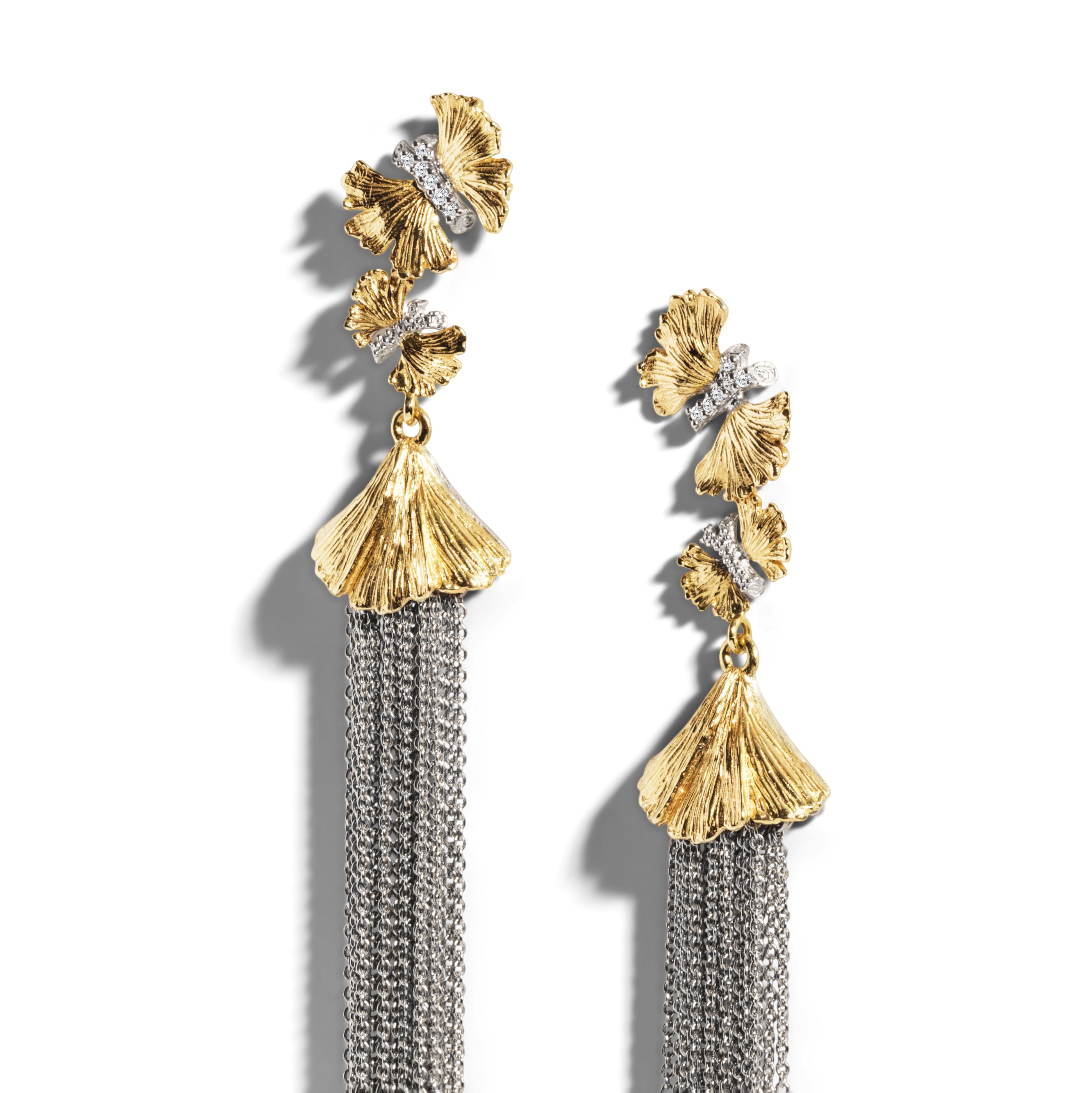 Butterfly Ginkgo Tassel Earrings with Diamonds