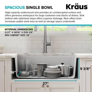 KRAUS Bellucci White Granite Composite 30 in. Single Bowl Undermount Workstation Kitchen Sink with Accessories KGUW1-30WH