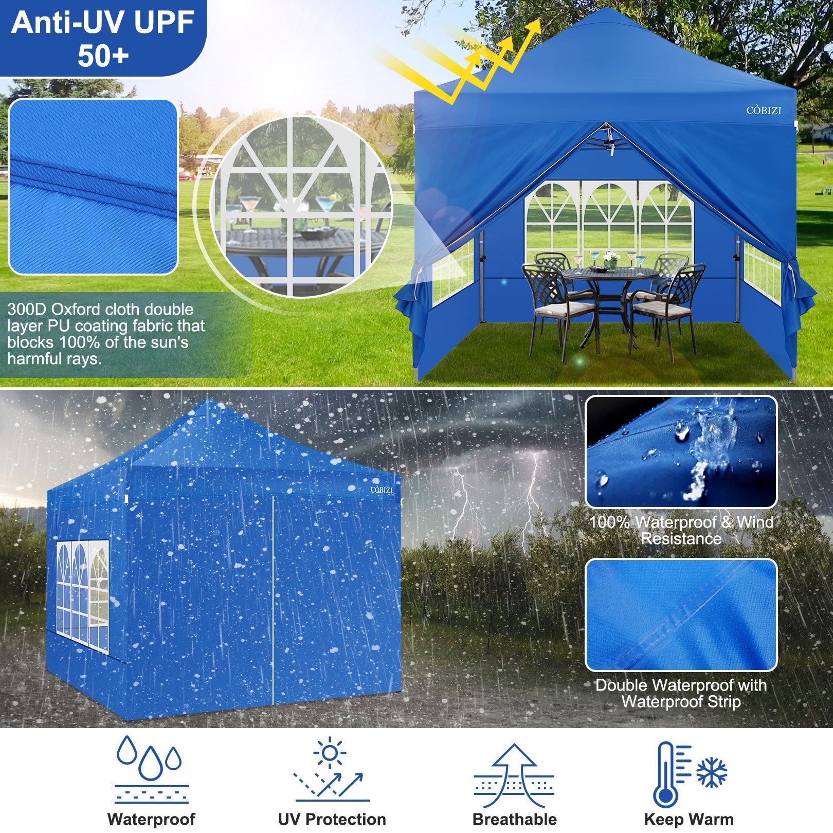 10 x 10ft Pop Up Canopy Tent Instant Outdoor Party Heavy Duty Canopy Straight Leg Commercial Gazebo Tent Shelter with 4 Removable Sidewalls, 4 Sand Bags, Roller Bag, Blue