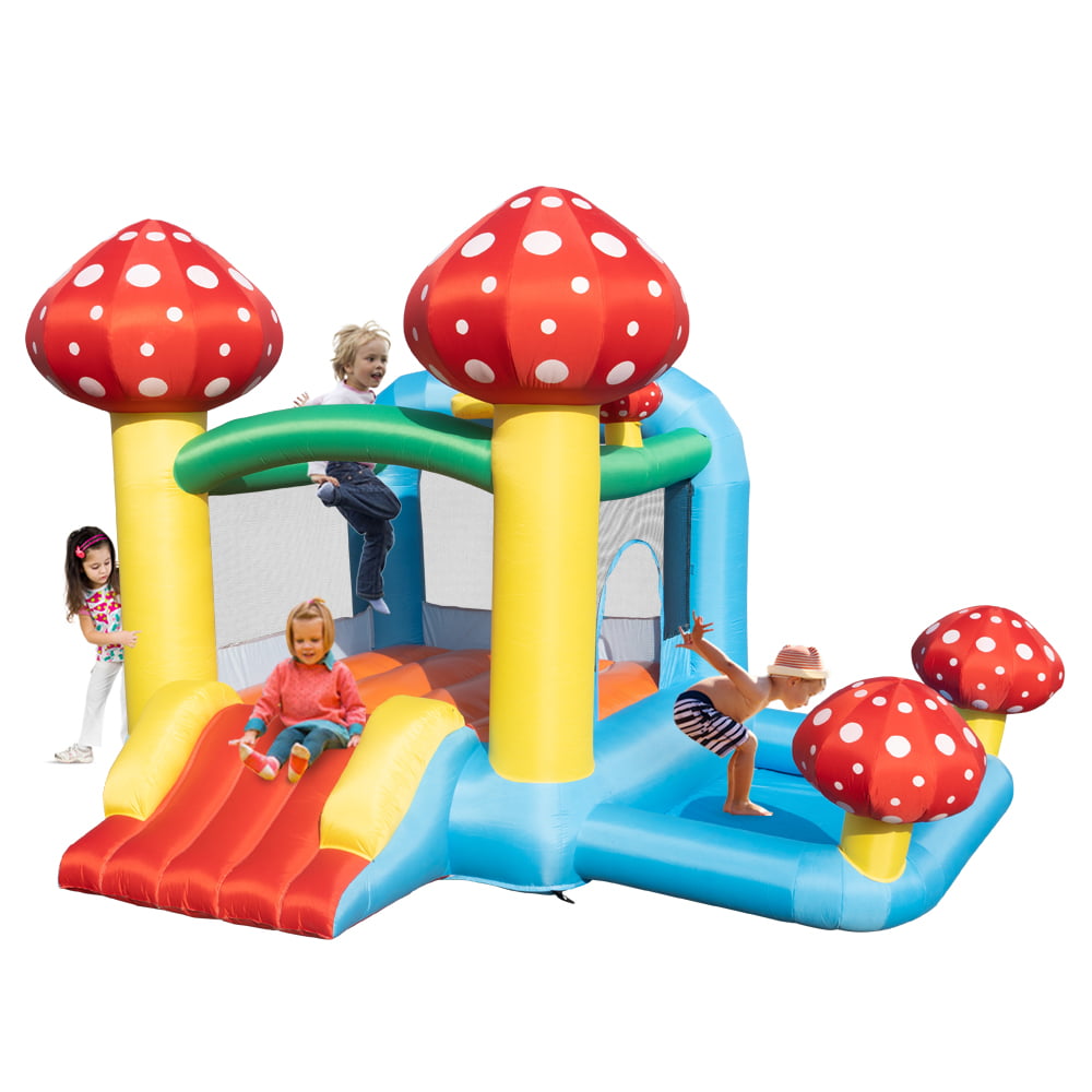 Sunisery Inflatable Jumper Bounce House Jumping Castle Pool House Mushroom Inflatable Kids Slide Bouncer with Repair Patches Kits and Storage Bag,Include Air Blower