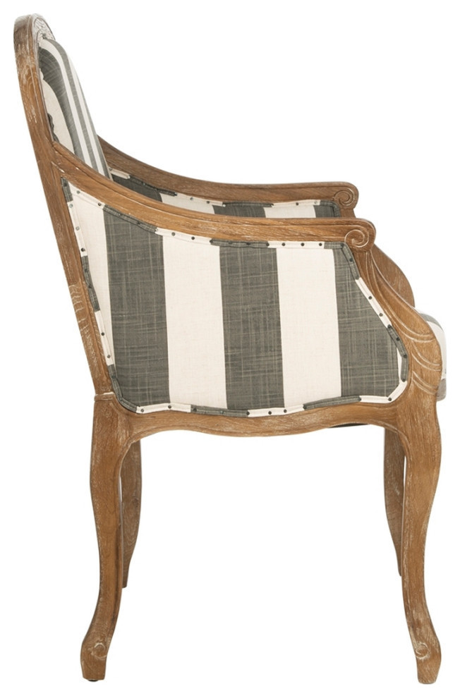 Addie Arm Chair With Awning Stripes Flat Black Nail Heads Gray/Off White   French Country   Armchairs And Accent Chairs   by Rustic Home Furniture Deco  Houzz