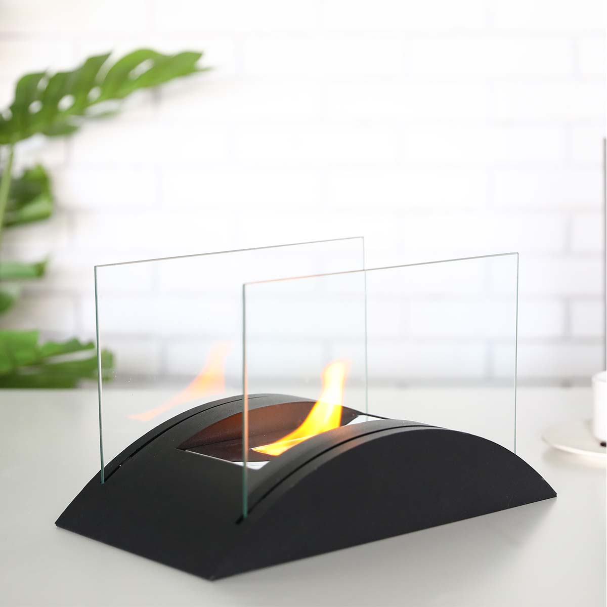 JHY DESIGN 13''H Rectangular Metal Glass Fireplace for Home Patio Garden(Extra Large Black)