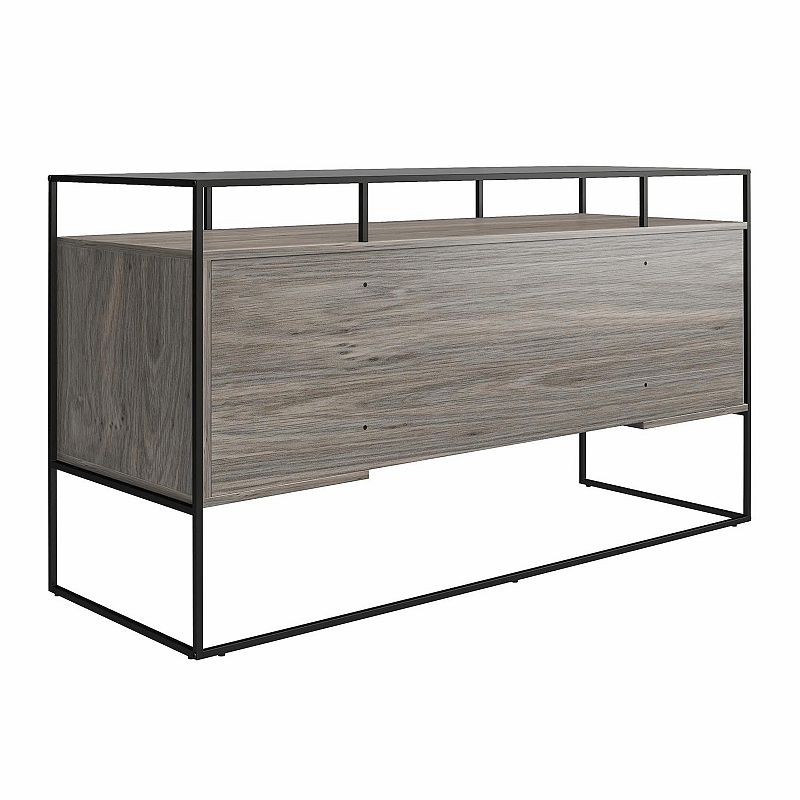 Ameriwood Home Camley Modern Desk with Fluted Glass Top and 2 Drawers