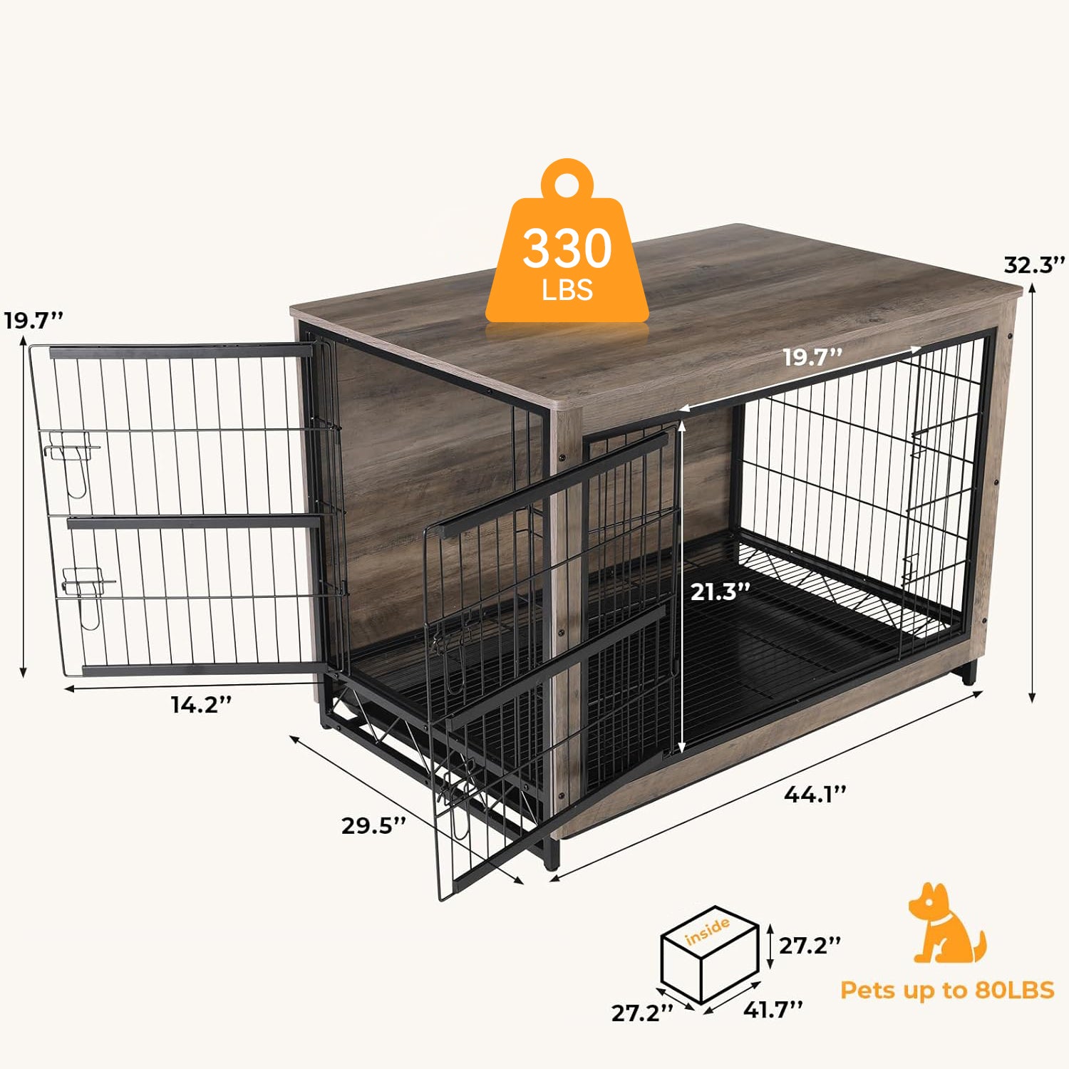 Dog Crate Furniture 44-inch Side End Table, Dog Cage with Pull-Out Removable Tray for Large Pets