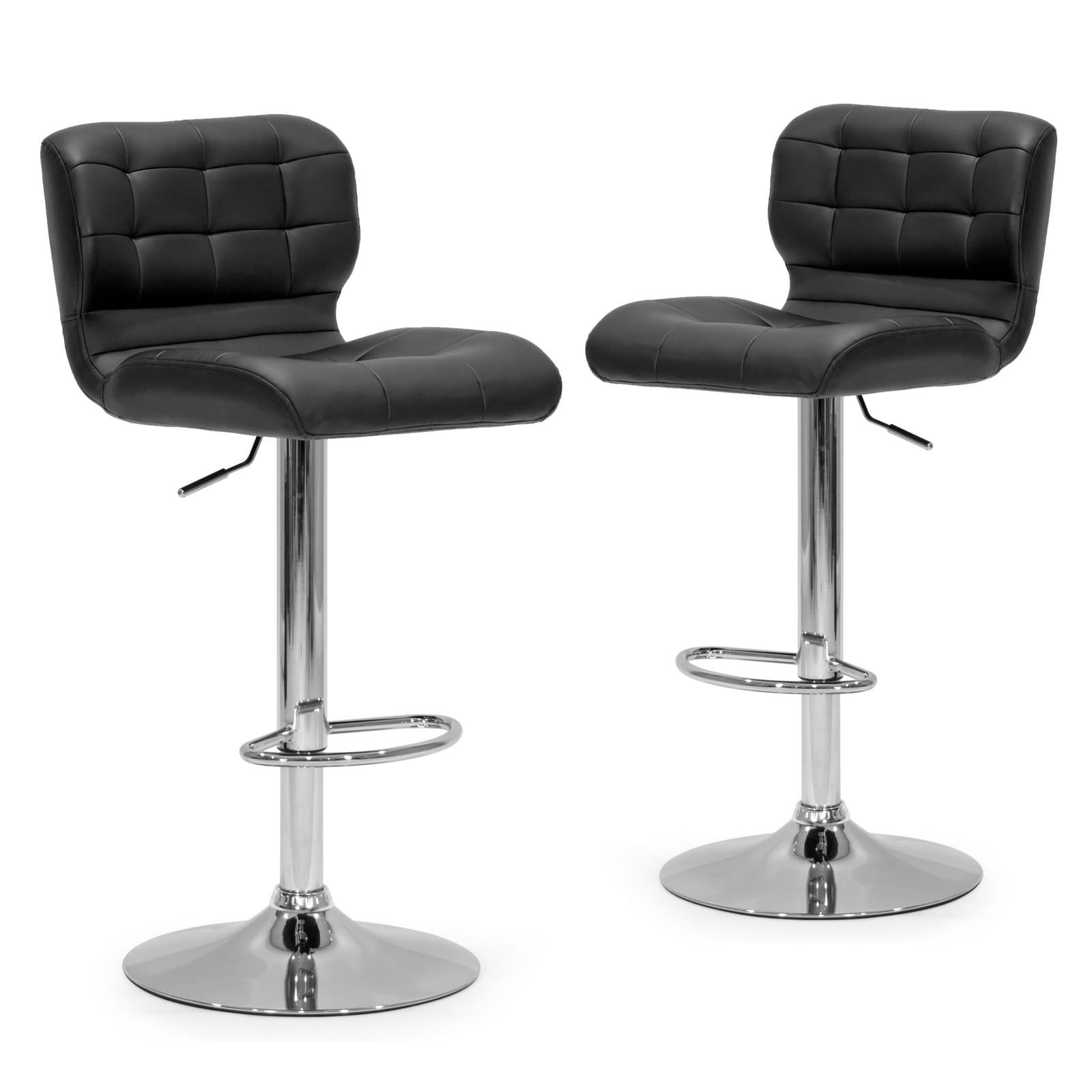 Adler Black Faux-leather and Metal Adjustable-height Bar Stool (Set of 2)