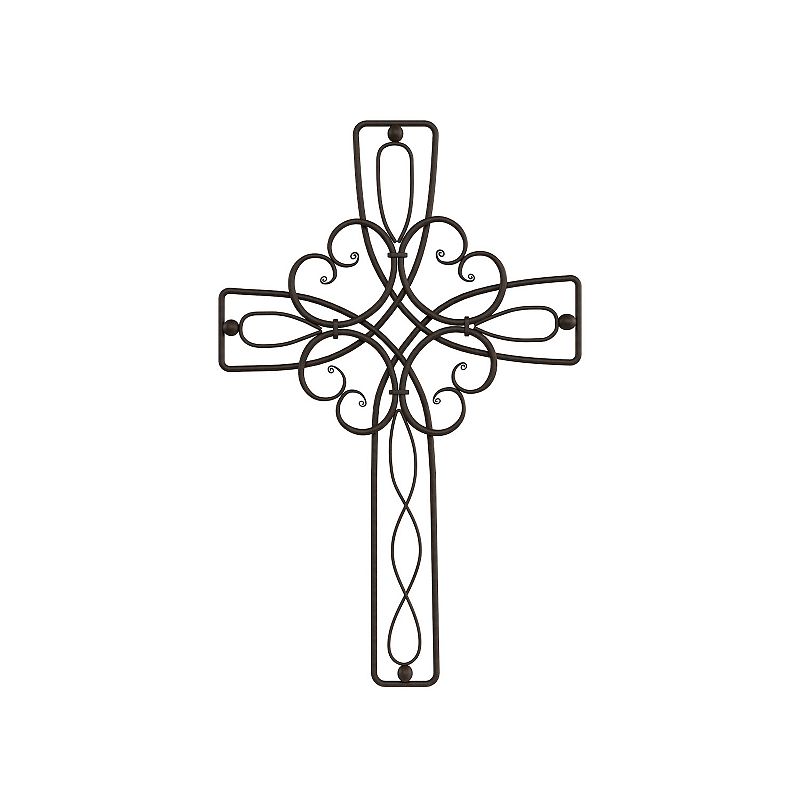 Lavish Home Metal Wall Cross with Decorative Floral Scroll Wall Decor