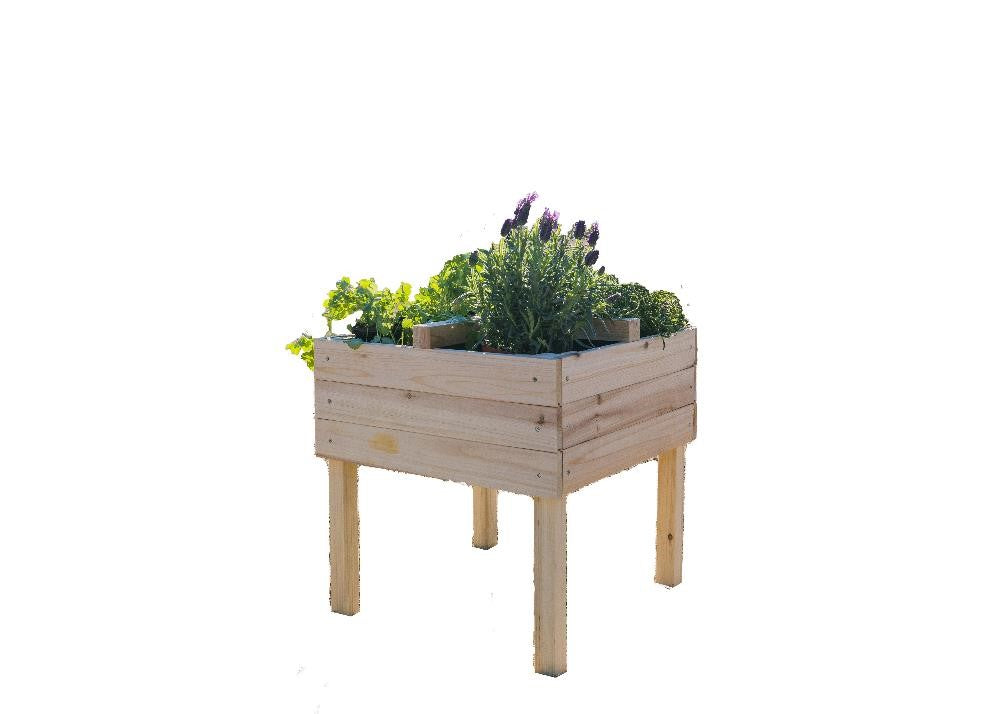 Zylina Raised Elevated Wood Planter Garden Bed Box Stand with 4 Way Divider for Backyard, Patio - Natural 18"(L) x 18"(W) x 20"(H)