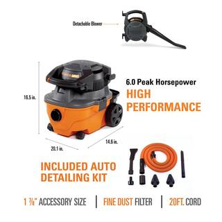 RIDGID 4 Gal. 6.0 Peak HP WetDry Shop Vacuum with Detachable Blower Fine Dust Filter Hose Accessories and Car Cleaning Kit WD4080A