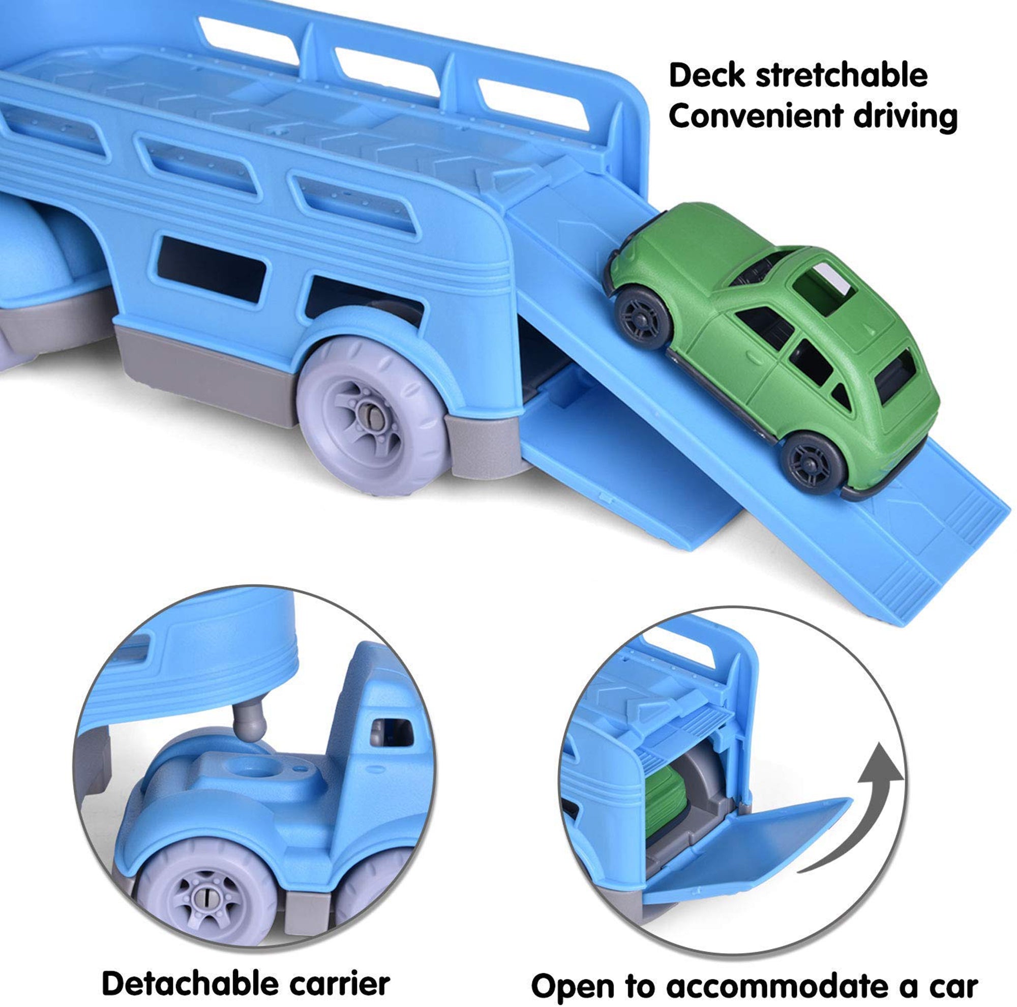 Fun Little Toys Friction Powered Car Carrier Truck Toy for Kids with 4 Military Pull Back Vehicles Set， Sandbox Toys Outside Toys Birthday Gifts for 2 Year Old Boy